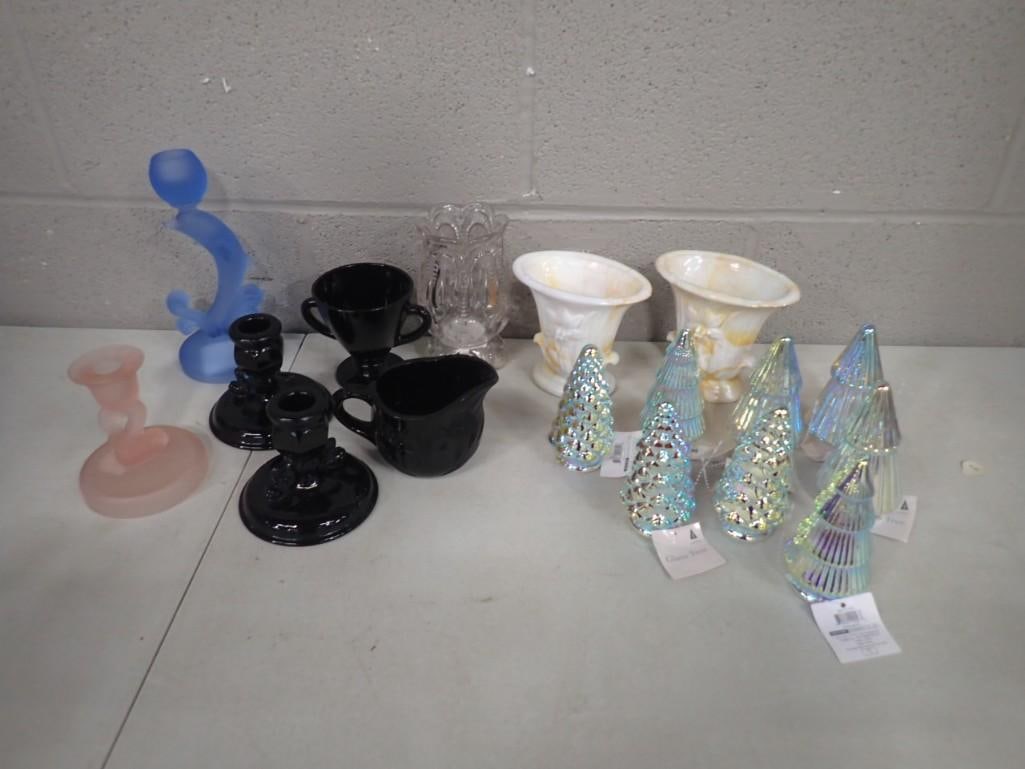 Glass  Lot including Frosted Blue Dolphin and Pink Koi Candle Holders, Antique Moon & Star Adams Gla (1 of 8)