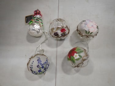 Lot of Glass Christmas Ornaments including European Art Glass Ornament Snowman, Hand Painted, etc
