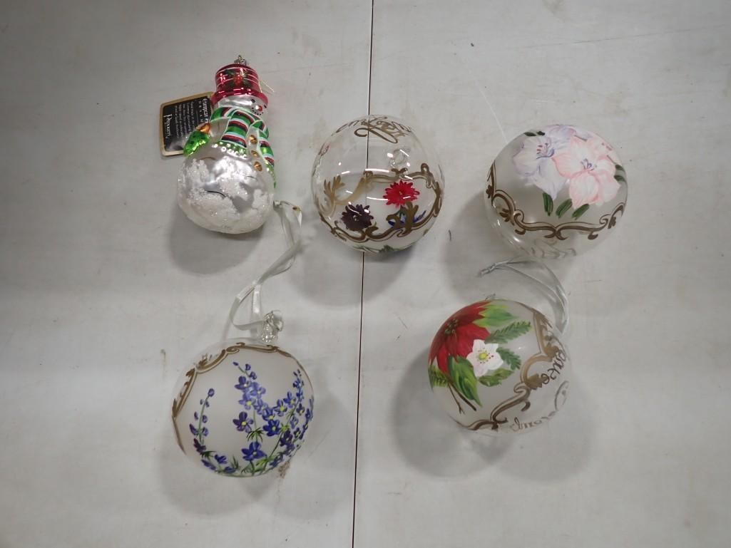 Lot of Glass Christmas Ornaments including European Art Glass Ornament Snowman, Hand Painted, etc (1 of 7)