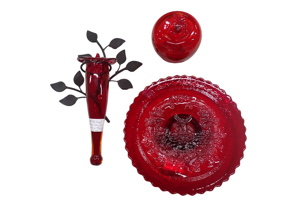 Ruby Red Glass Lot including Imperial Glass Windmill Plate, Jack in the Pulpit, Art Glass Apple (1 of 14)