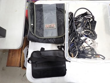 Lot of assorted Cords, Remotes, Bags, Plugs, etc.