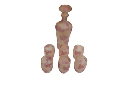 Vintage Art Nouveau Glass Reuven Decanter with 6 Cordial / Shot Glasses