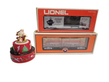 Train Lot including Johnny Cash Lionel Train, Texas Special, and Coca Cola Halmark Santa Train Music