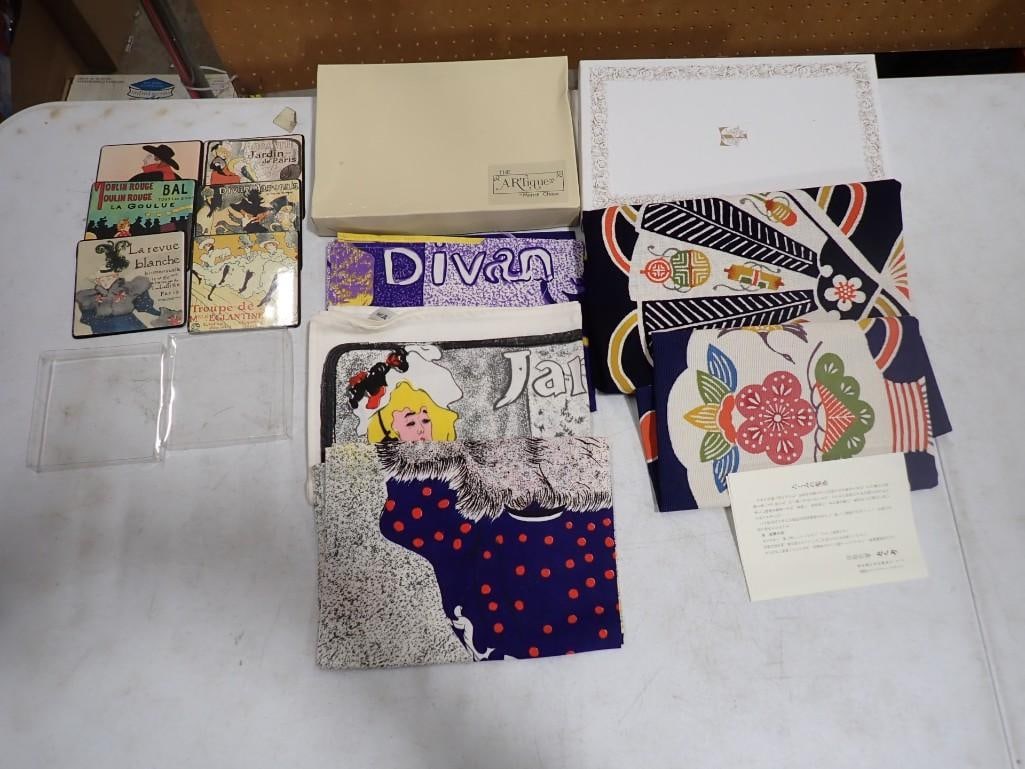 Lot of Art Coasters, Dyed Clothes including Japanese: Lot of Art Coasters, Dyed Clothes including Japanese All pictures are considered part of the description and should be examined carefully by bidders. Live Auctioneers is now offering Live Shipping thr
