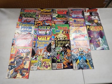 Comic Books including Thunderbolds, Wild Thing, Quick Silver, Fantastic Four, Hulk, Thor, Daredevil,