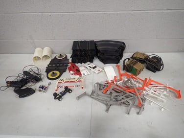 Slot car track, cars, controllers, etc.  May be a complete set, see all pictures