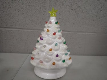 Ceramic White Christmas Tree Light Display - Battery operated