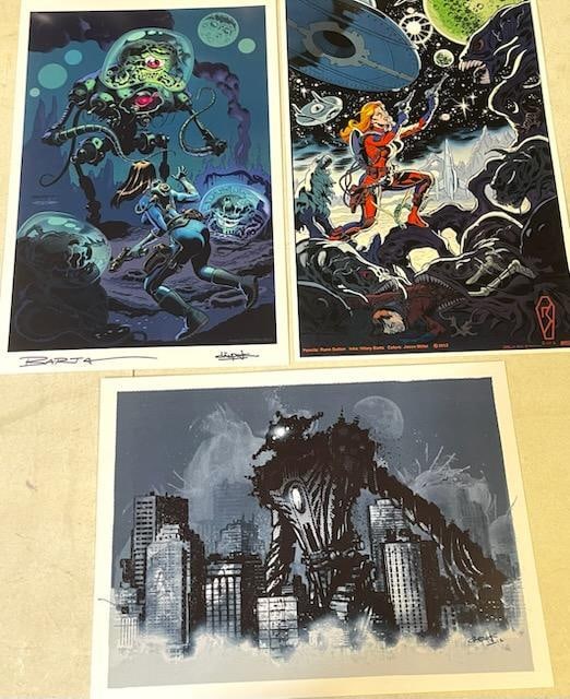 Lot of 3 Hilary Barta Pop Art Space Alien Prints Hand Signed 11" x 17" (1 of 4)