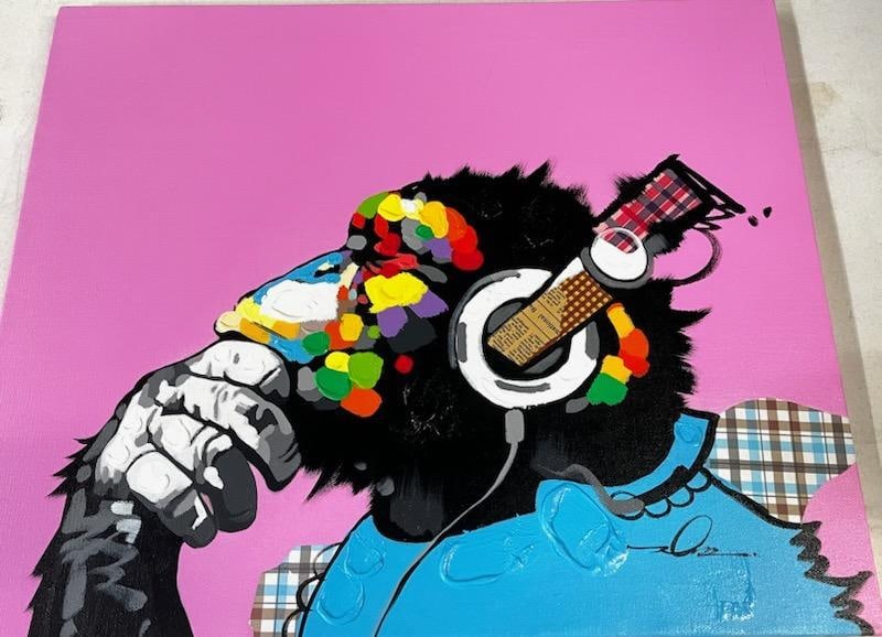 Abstract Pop Art Monkey Painting Oil on Canvas Signed 20" x 24": Abstract Pop Art Monkey Painting Oil on Canvas Signed 20" x 24" All pictures are considered part of the description and should be examined carefully by bidders. Live Auctioneers is now offer