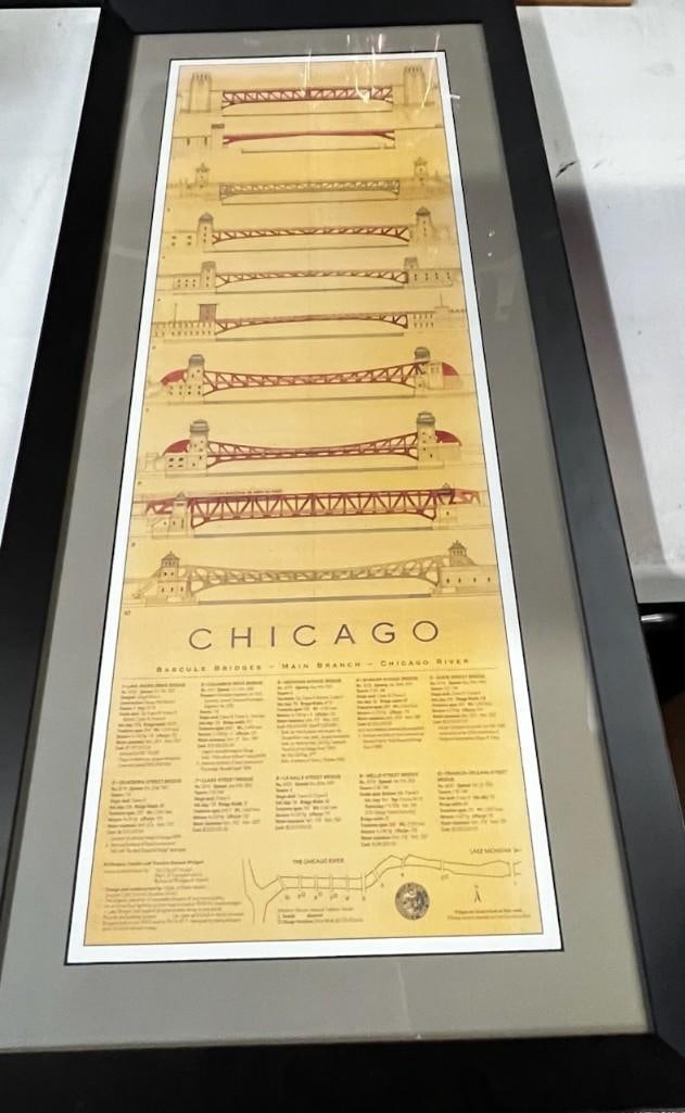 Large Vertical Chicago Bascule Bridge Diagram Framed Print 40.5"x18" (1 of 3)