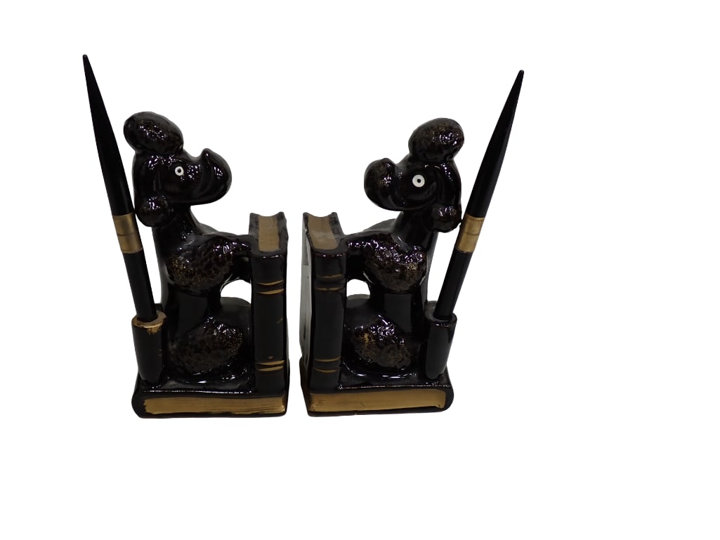 Mid Century Poodle Pen Stands Bookends Marked Japan (1 of 5)