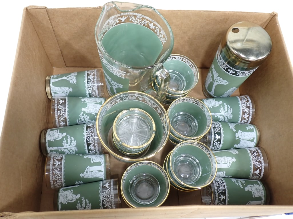 MCM Vintage Jeannette Hellenic Green Glassware Set of 25 (1 of 4)