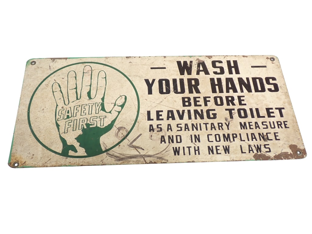 Vintage Metal Wash Your Hands Sign 9"x20" (1 of 6)