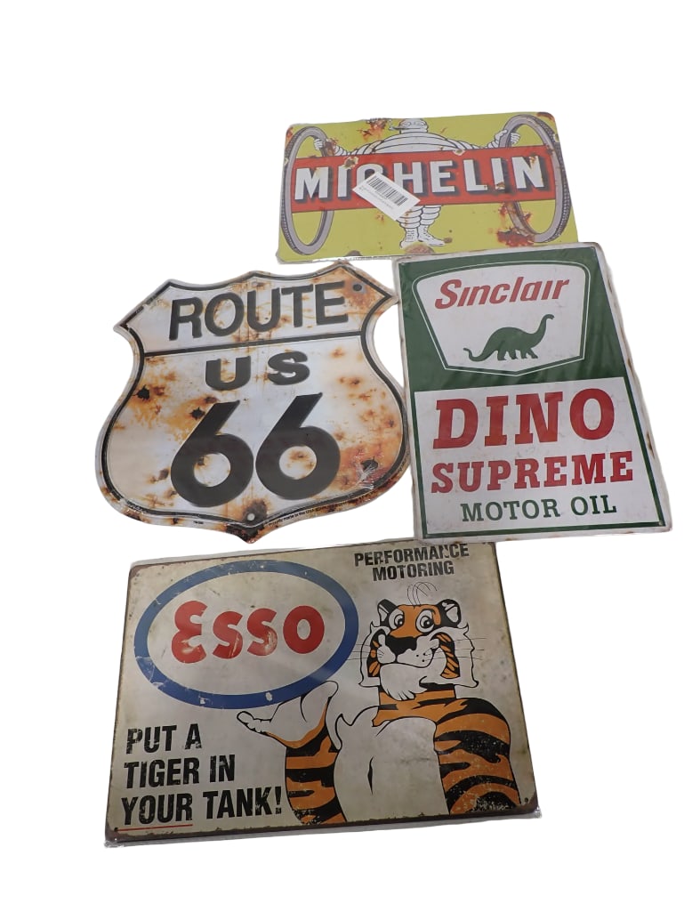 Michelin, Sinclair, Esso, Rt 66 Reproduction Advertising Signs Lot of 4: Michelin, Sinclair, Esso, Rt 66 Reproduction Advertising Signs Lot of 4 All pictures are considered part of the description and should be examined carefully by bidders. Live Auctioneers is now offerin