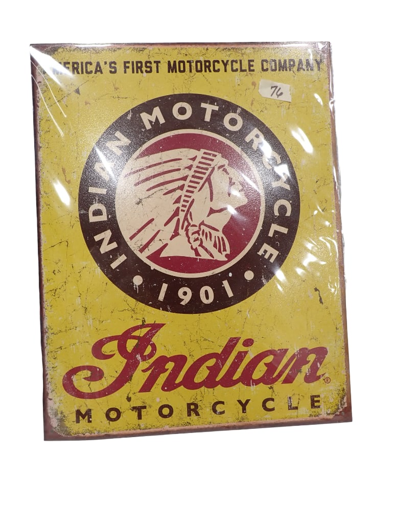 Indian Motorcycle Reproduction Advertising Sign 12.5"x16": Indian Motorcycle Reproduction Advertising Sign 12.5"x16" All pictures are considered part of the description and should be examined carefully by bidders. Live Auctioneers is now offering Live
