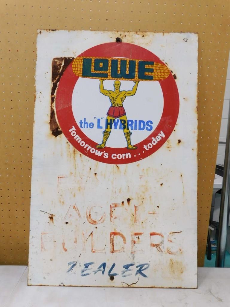 Vintage Lowe Metal Sign 20"x31": Vintage Lowe Metal Sign 20"x31". Has rust, fading, etc. All pictures are considered part of the description and should be examined carefully by bidders. Live Auctioneers is now offering 