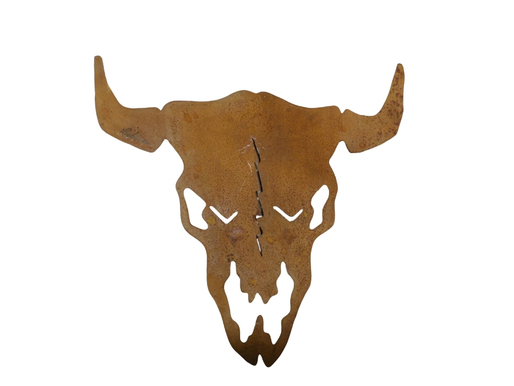 Vintage Metal Rustic Cattle Skull Sign Art for Your Ranch, Cabin, or Man Cave 20"x20" (1 of 4)
