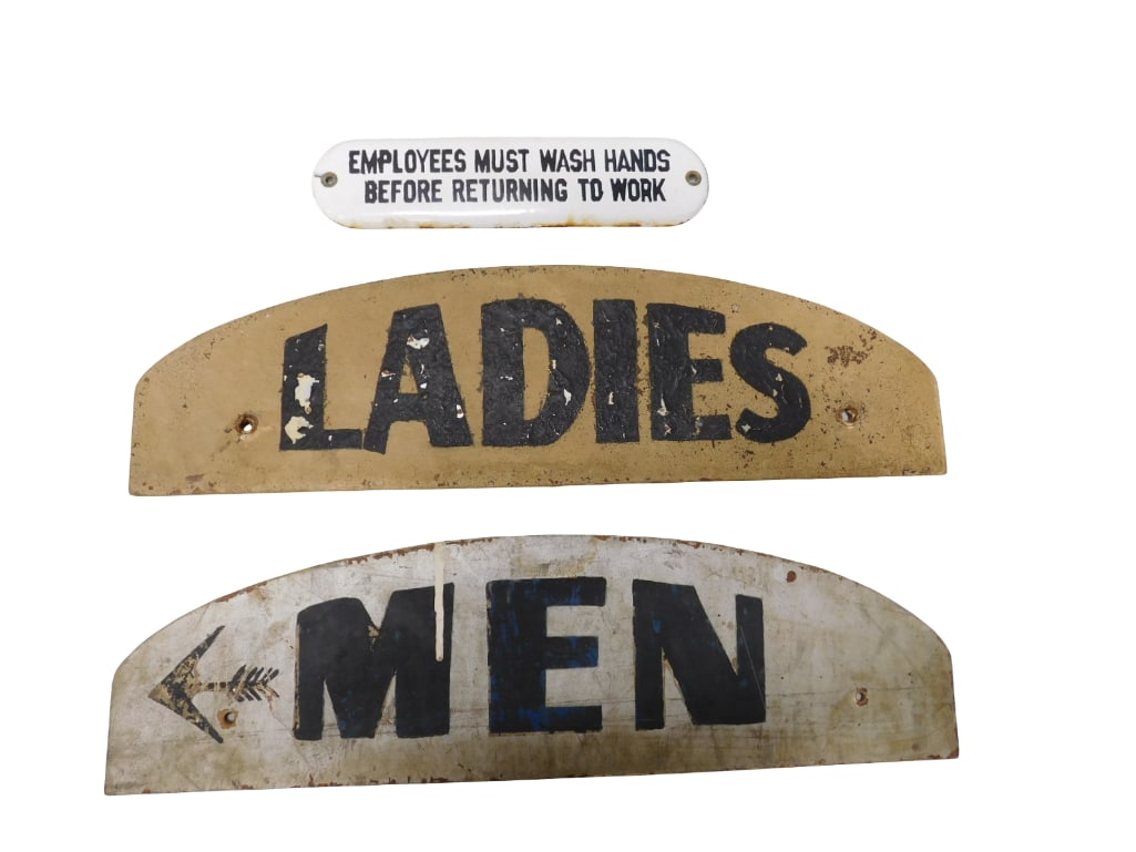 Old Mens / Ladies Vintage Bathroom Door Signs & Porcelain Wash Hands Sign (1 of 4)