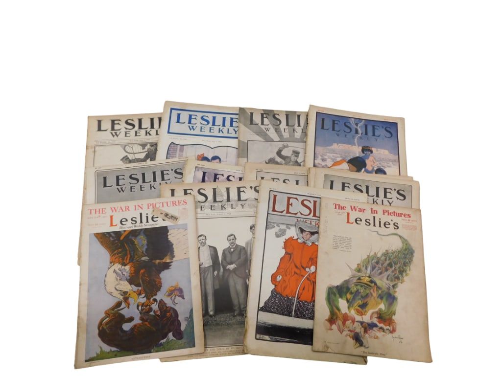 Leslie's Weekly Antique Magazines Papers Mostly 1904 Lot of 12 Issues: Leslie's Weekly Antique Magazines Papers Mostly 1904 Lot of 12 Issues All pictures are considered part of the description and should be examined carefully by bidders. Live Auctioneers is now offer