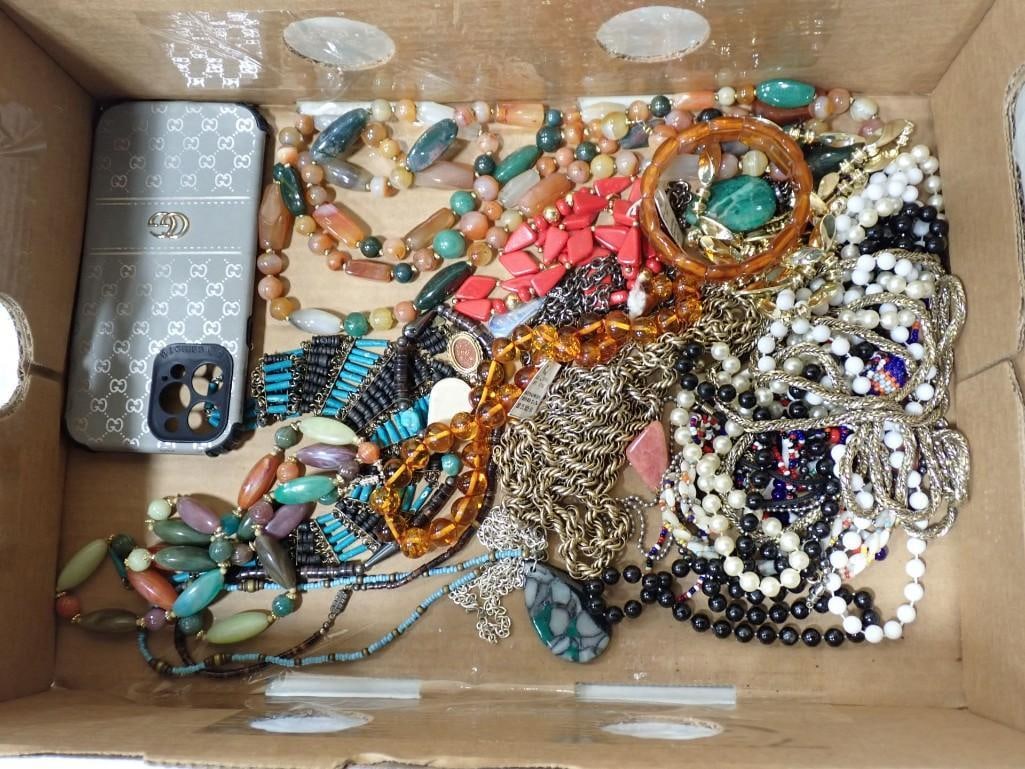 Lot of Vintage Costume Jewelry Mostly Necklaces, Amber Bracelet (1 of 6)