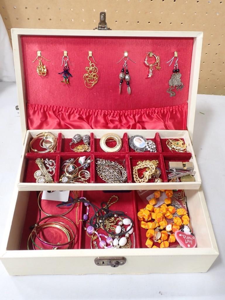 Vintage Jewelry Box with Cat, Moon, Bear, Peace Earrings, and More (1 of 12)