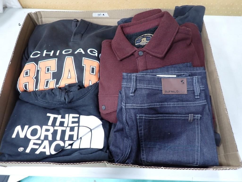 Lot of Men's Sweatshirts incl Bears, Nike, Northface, Dry Goods, & More: Lot of Men's Sweatshirts incl Bears, Nike, Northface, Dry Goods, & More. Buffalo Jeans 34x34. Lizes L-XL. 6 items total. Nice and clean. All pictures are considered par