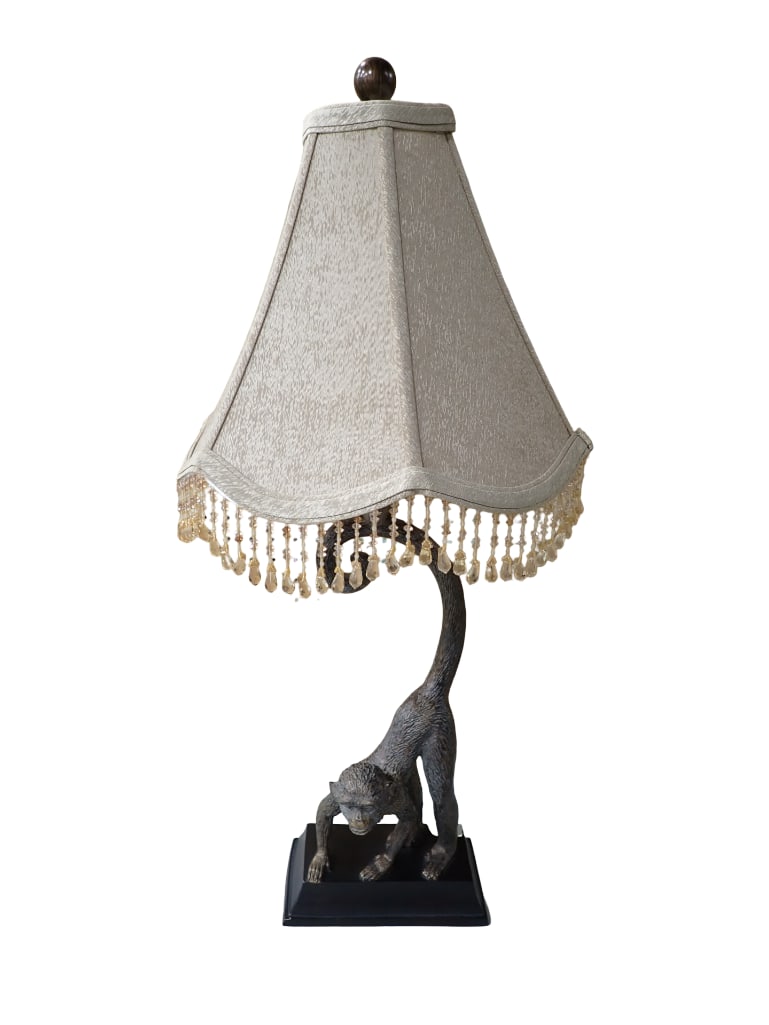 Figural Monkey Table Lamp 28" Tall Works: Figural Monkey Table Lamp 28" Tall Works All pictures are considered part of the description and should be examined carefully by bidders. Live Auctioneers is now offering Live Shipping through the
