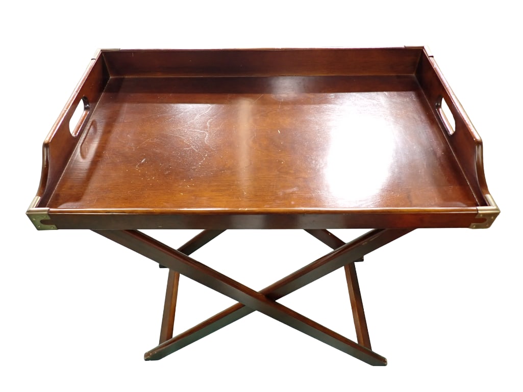 Bombay Serving Tray on Folding Stand Dark Cherry Finish Tray is 30"x18" (1 of 5)