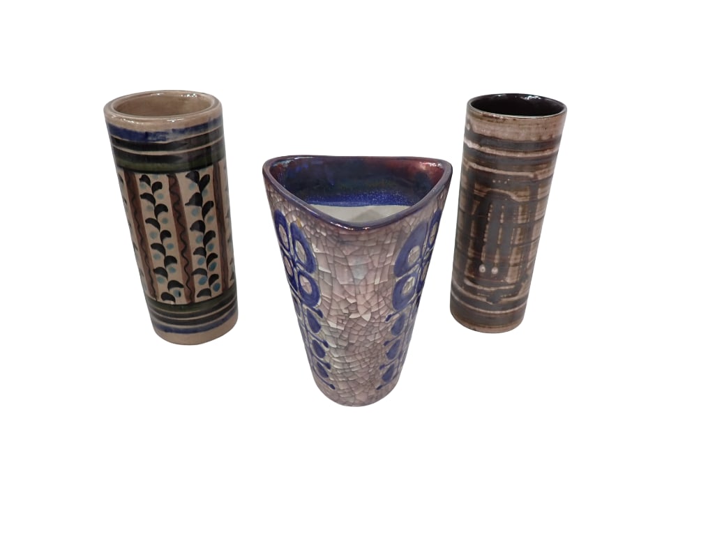 Lot of 3 Mid Century Pottery Vases M. A&S and More Approx 7" Tall (1 of 10)