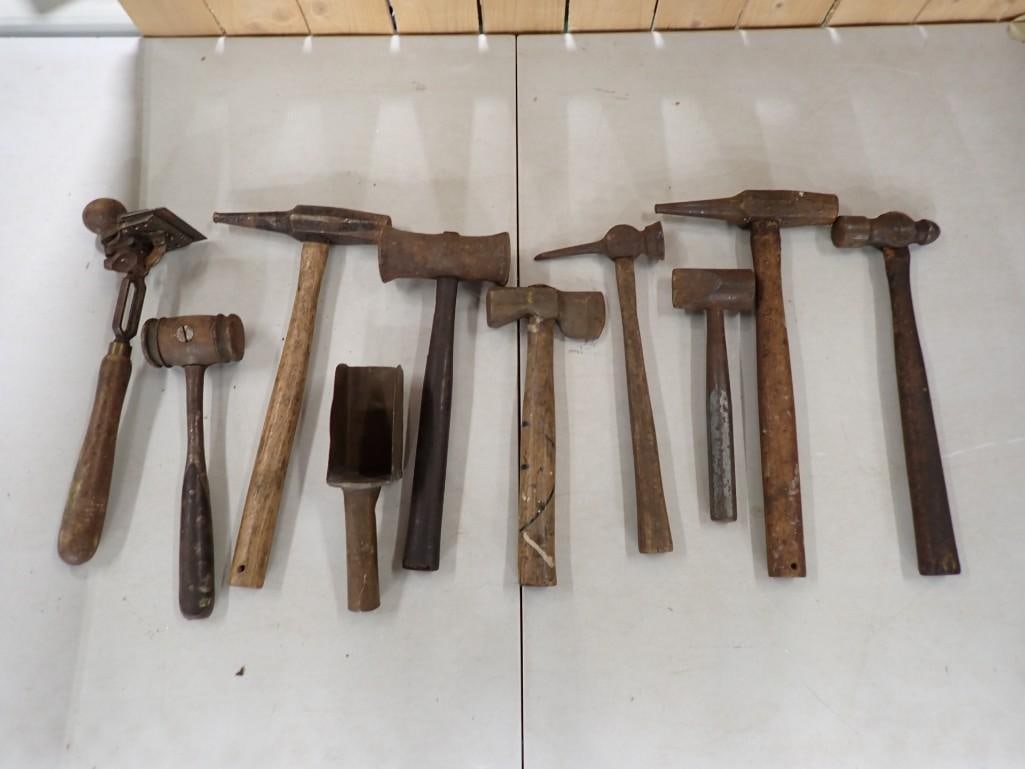 Lot of 8 Antique Blacksmith Hammers, Tools, and More (1 of 5)