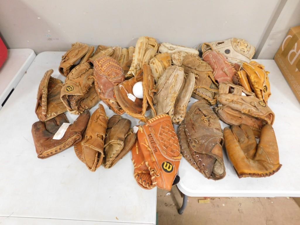 Box full of assorted Vintage Baseball Gloves / Mitts - some may be antique (1 of 6)