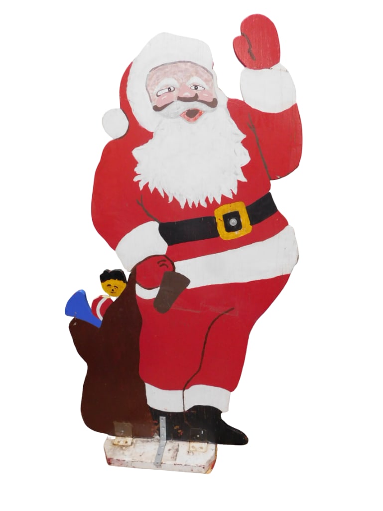 Large Two Sided Wooden Painted Santa Claus Cut Out on rotating stand (1 of 4)