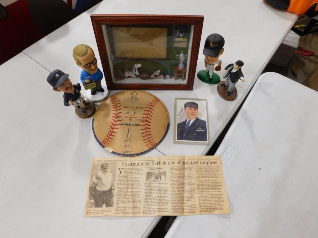 Sports Lot etc. Including Bobble Heads, Al Barlick Umpire, Shadow Box, Coca Cola Ball of Fame Calcul (1 of 4)