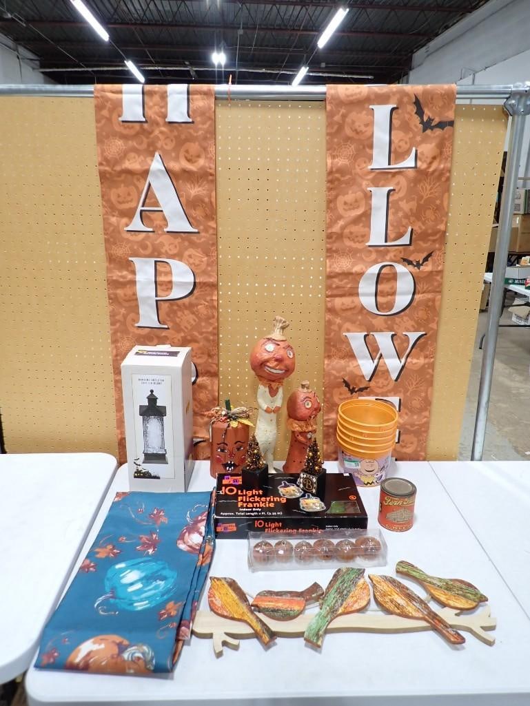 Halloween / Fall / Autumn Lot including Runners, Decor, Dancing Skeleton Glitter Globe, Figures, (1 of 5)