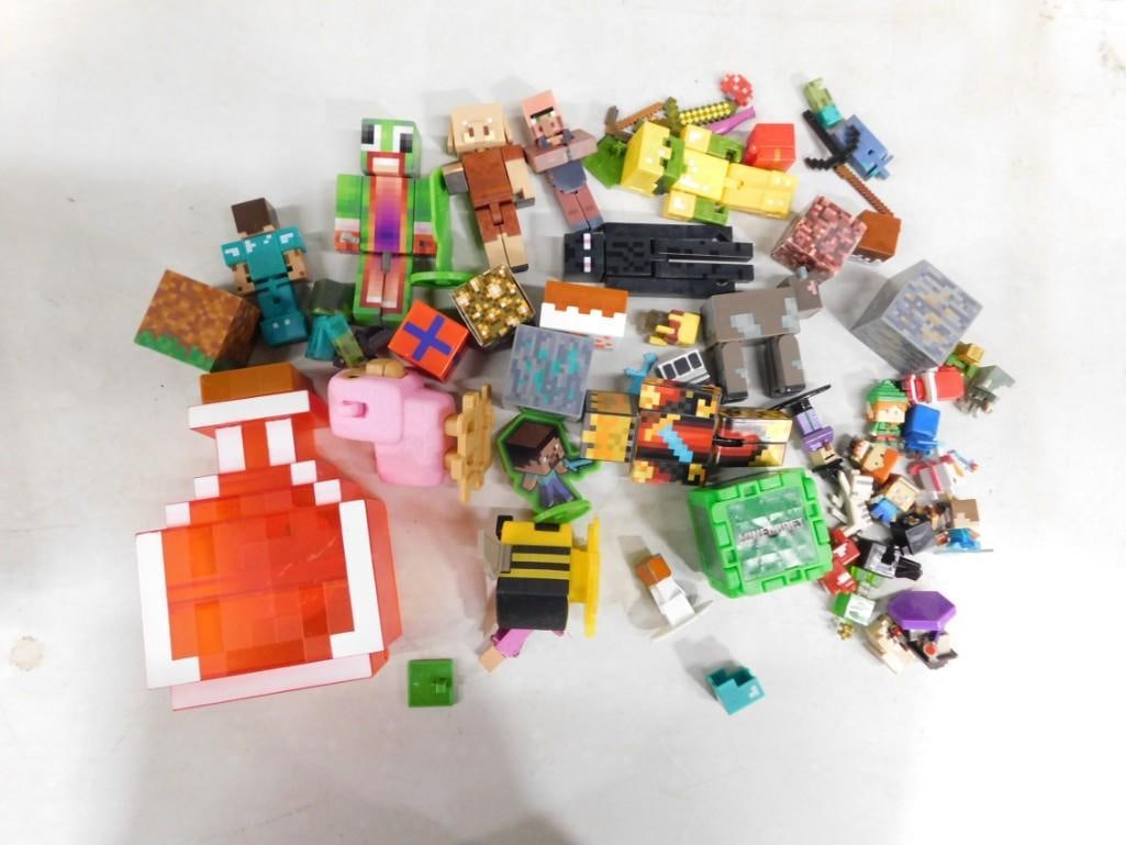 Lot of Minecraft and Pixel action Figures, etc.: Lot of Minecraft and Pixel action Figures, etc. Gold Knight, Green Big Mouth Guy, Glowstone, Diamond Ore, Iron Ore, Weapons, Jada Diecast mini, etc. All pictures are considered part of the description