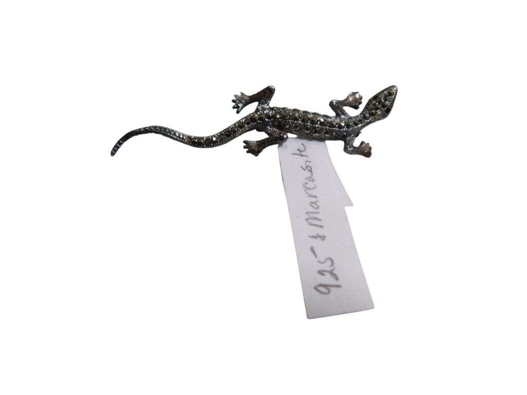 Sterling Silver and Marcasite Gecko or Lizard - roughly 2 3/8" Across (1 of 4)