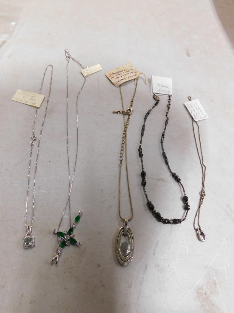 Lot of Sterling Necklaces including hematite, etc. See pictures for descriptions: Lot of Sterling Necklaces including hematite, etc. See pictures for descriptions All pictures are considered part of the description and should be examined carefully by bidders. Live Auctioneers is no