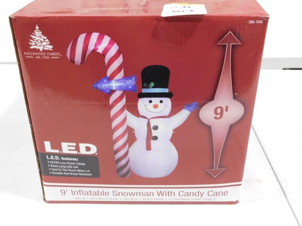 9' Inflatable Snowman with Candy Cane in Original Box Christmas Yard Decoration (1 of 3)