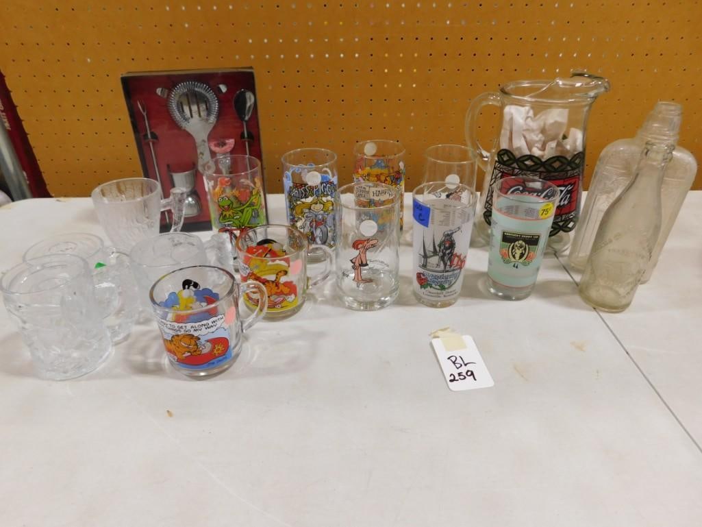 Lot of Vintage Glasses including Muppets, Garfield, BC, Coca Cola, Kentucky Derby, Cocktail Kit, (1 of 13)