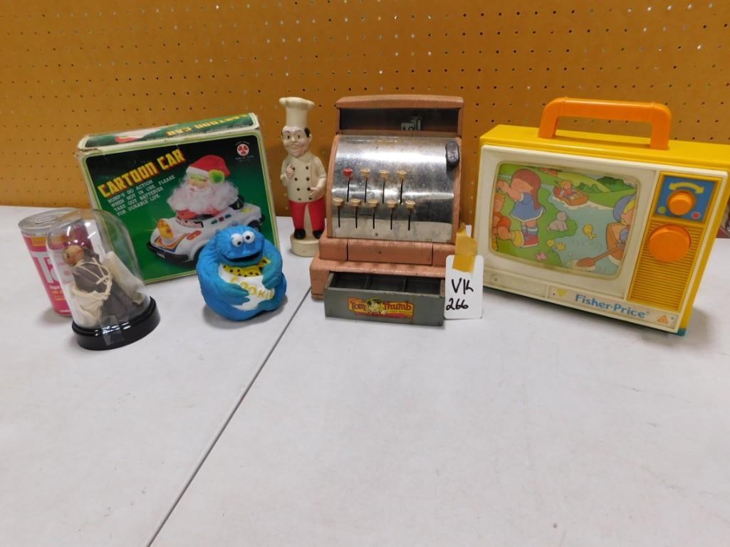 Vintage Toy Lot including Fisher-Price, Tom Thumb Cash Register, Cookie Monster, Cartoon Santa Car (1 of 4)