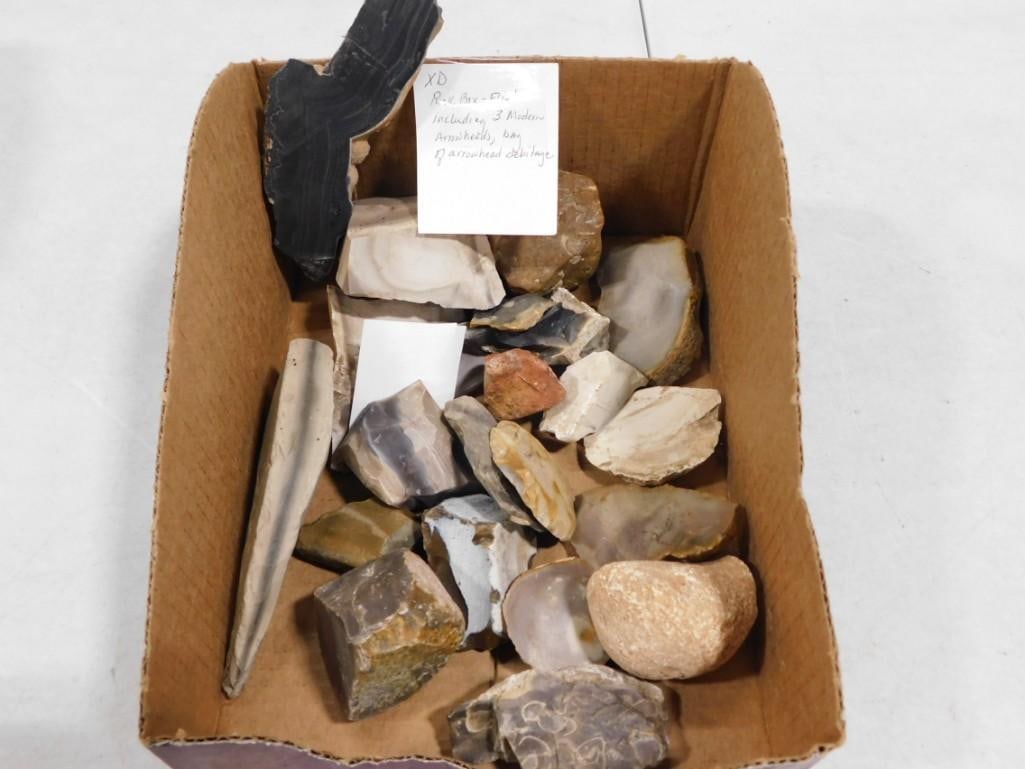 Assorted Rocks including Flint - 3 Modern Arrowheads, Bag of Arrowhead Debitage, etc (1 of 2)