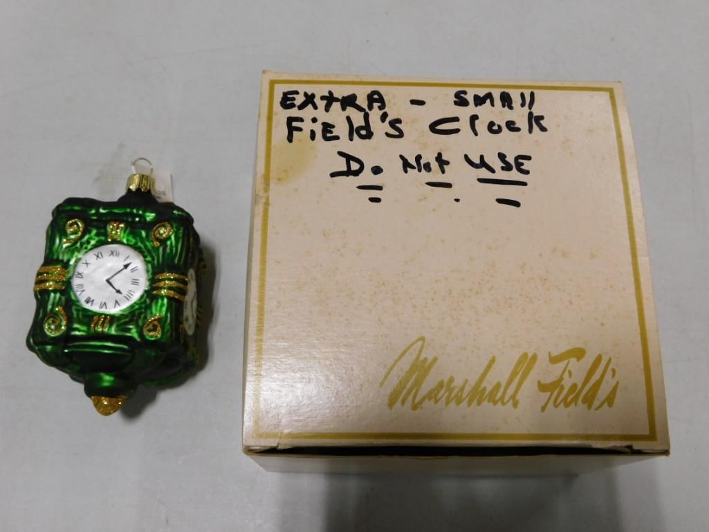 Marshall Field's State Street Clock Glass Christmas Ornament in a Marshall Field's Box: Marshall Field's State Street Clock Glass Christmas Ornament in a Marshall Field's Box All pictures are considered part of the description and should be examined carefully by bidders. Live Auctioneers