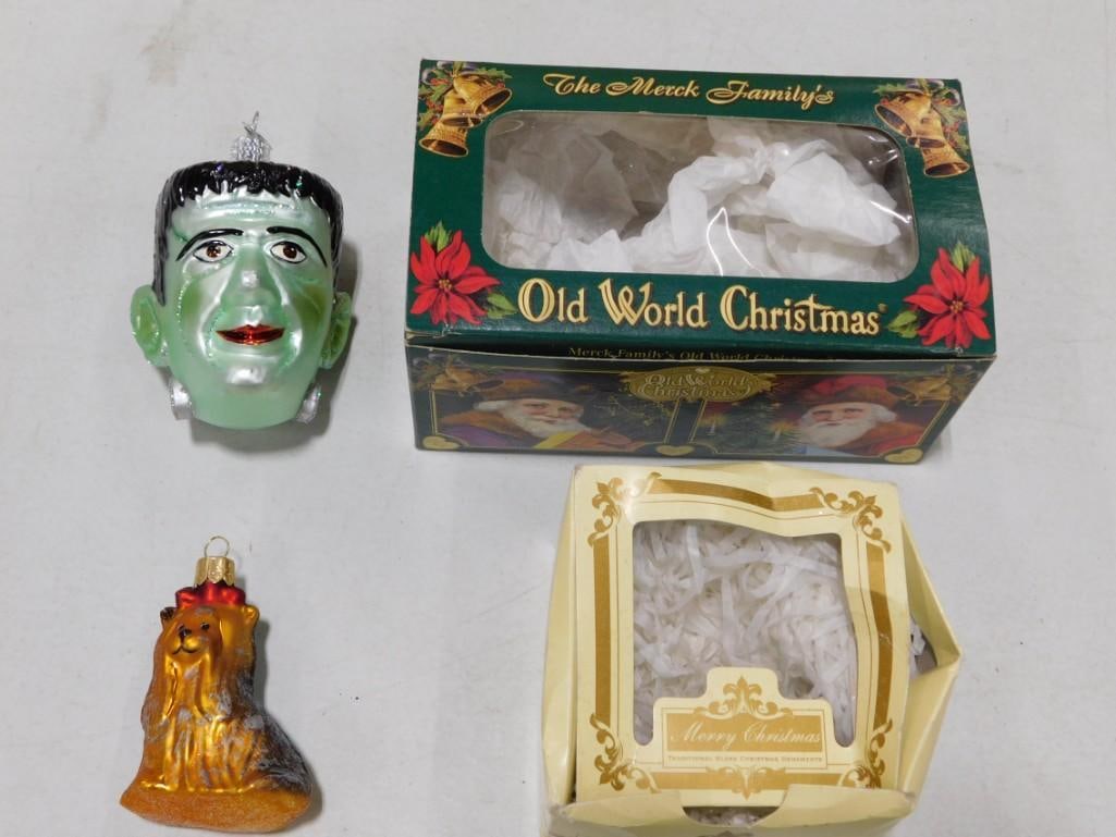 Christmas Ornaments including Frankenstein and a Yorkie. Poland: Christmas Ornaments including Frankenstein and a Yorkie. Poland All pictures are considered part of the description and should be examined carefully by bidders. Live Auctioneers is now offering Live S