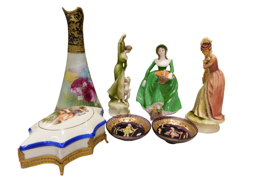 Assorted Figurines, Dishes, etc. Including Gold Gilt, Pitcher, Figurines, etc. (1 of 12)