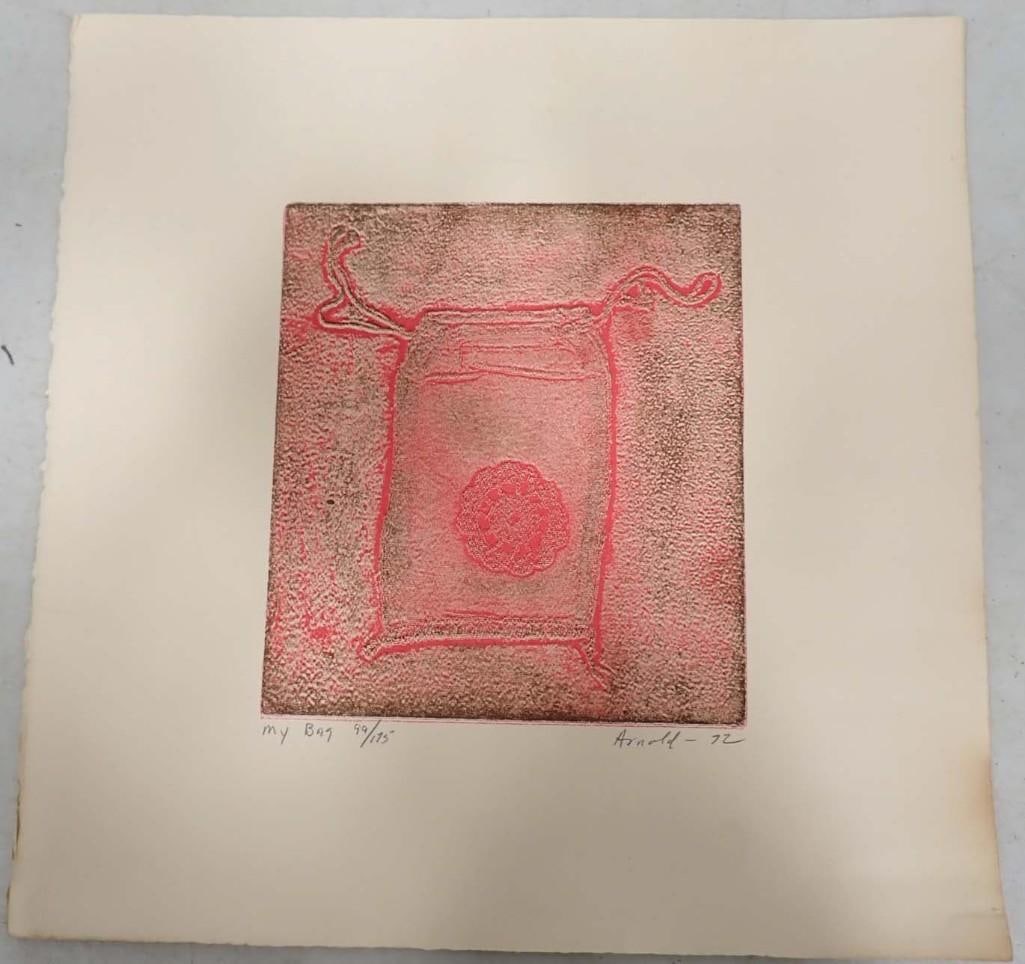 Ralph Moffett Arnold (American, 1928-2006); 'My Bag'. Intaglio print, pencil titled, numbered 99/175 (1 of 6)