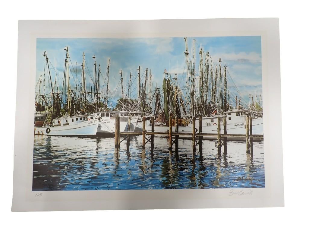 Brad Bennett (American, 1951-2025); Boats in Harbor, lithograph pencil numbered 165 over a seal mark (1 of 6)