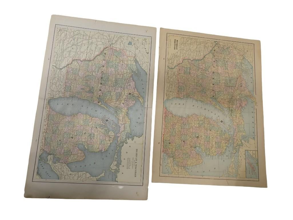 Group of unframed maps; Michigan & Wisconsin, Indiana and Illinois (1 of 18)