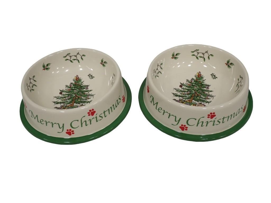 Two Spode Christmas Tree pattern stoneware pet bowls Height: 2.5" Diameter: 8.5" (1 of 6)