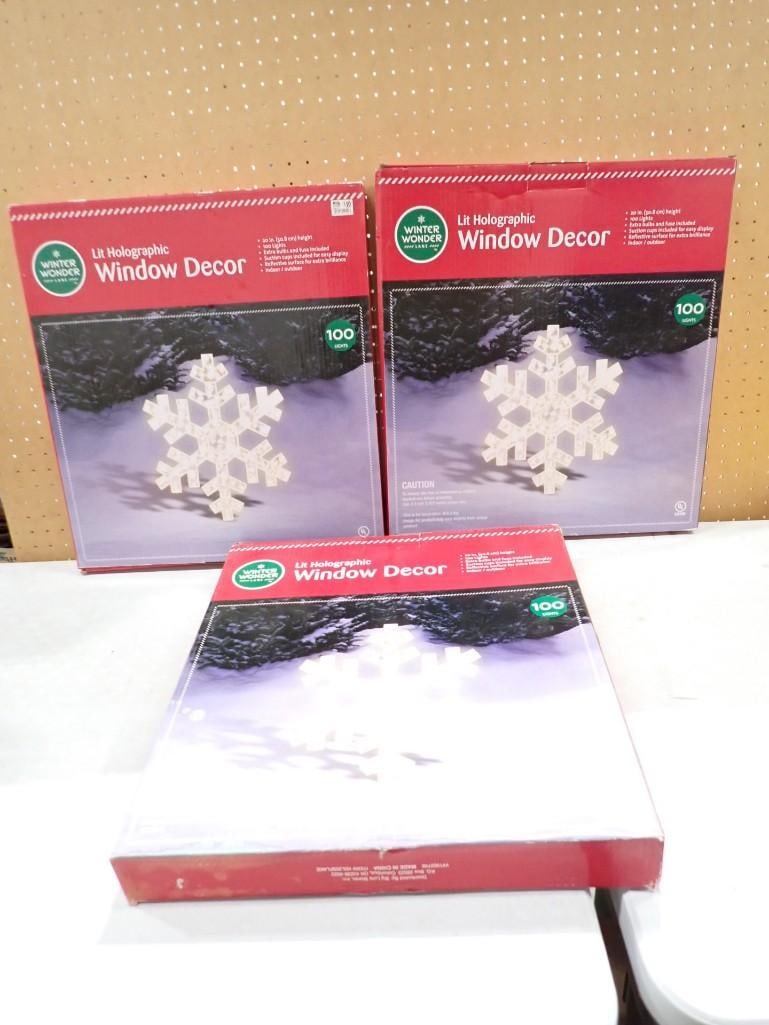 3 Packages of Lit Holographic Windo Decor Snowflakes Holiday Decorations in Original Boxes (1 of 5)