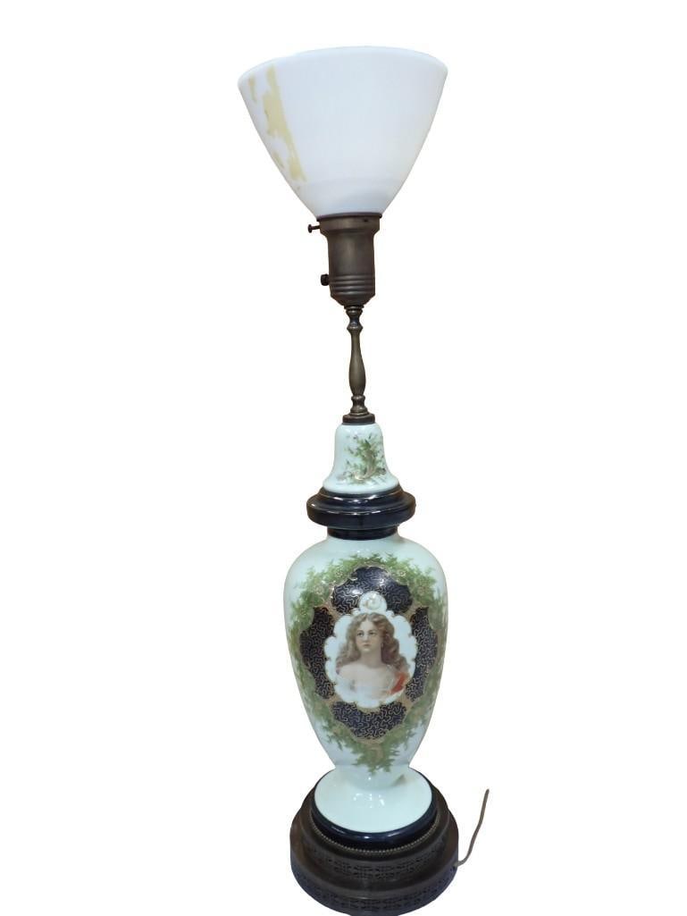 Vintage Uranium Table Lamp with a Portrait and Floral Design (1 of 7)